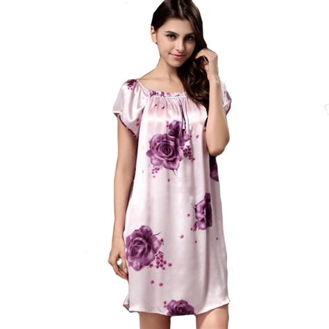 100 Satin Silk 2016 Spring Summer Ladies Women Stritpy Nightdress