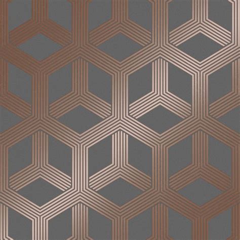 Hexa Geometric Wallpaper In Charcoal And Rose Gold Geometric