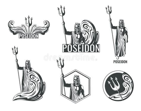 Greek God Poseidon Emblems Stock Vector Illustration Of Legend 256027720