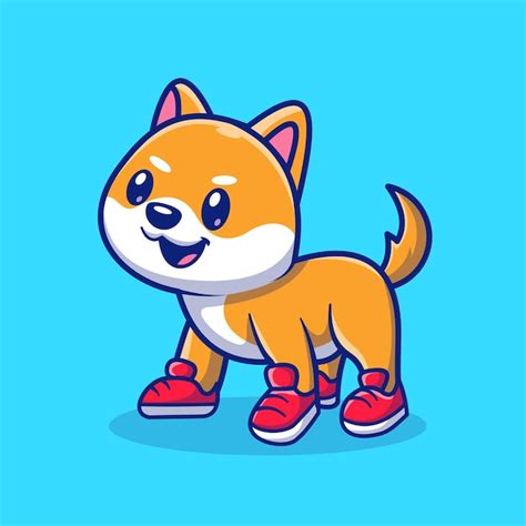 Lindo Perro Shiba Inu Con Zapatos Dibujos Animados Vector Icono