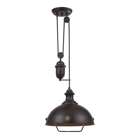 The cool pulley cord actually works but wish it was about 5' longer for our vaulted ceiling to allow the light to hang lower and leave a bigger swag in the pulley itself. Titan Lighting Farmhouse 1-Light Oiled Bronze Ceiling ...