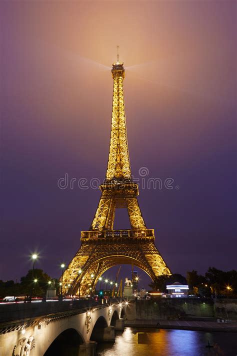 Eiffel Tower In Paris At Night Black And White Editorial Photo Image