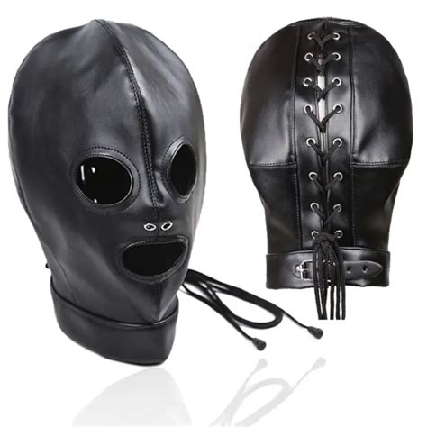 Bondage Head Hood Harness Mask Bdsm Open Mouth Eyes Roleplay Game Pu Leather Usa 16 89 Picclick