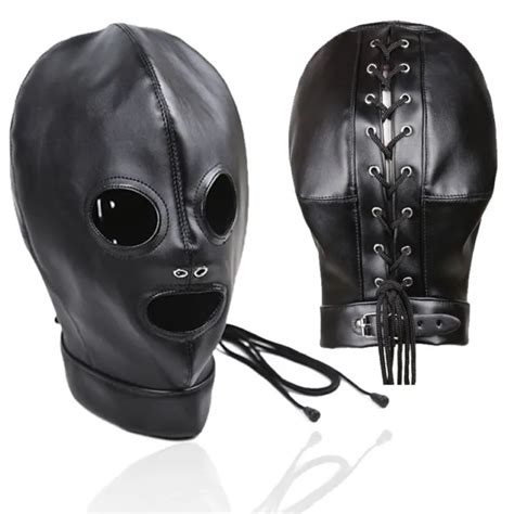 Bondage Head Hood Harness Mask Bdsm Open Mouth Eyes Roleplay Game Pu Leather Usa 1689 Picclick