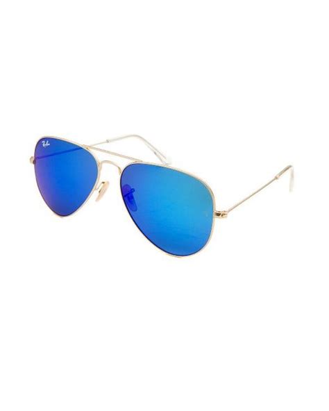 Ray Ban Men S Aviator Classic Gold Tone Blue Reflective Lens Sunglasses In Blue For Men Gold