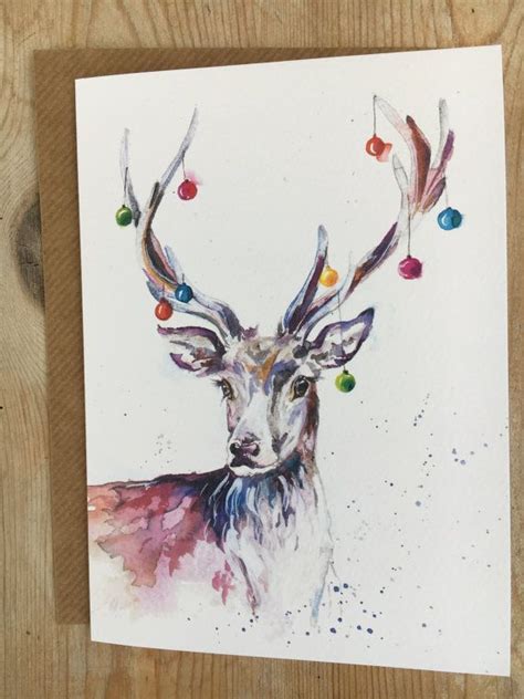 Highland Stag Christmas Card Art Blank Watercolour Print Card Art
