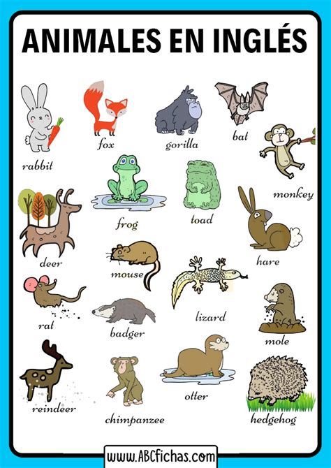 Vocabulario Animales En Ingles Para Niños Abc Fichas