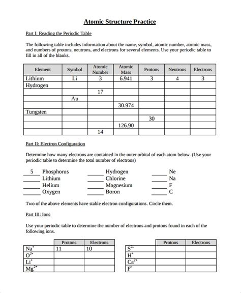If an atom has 35 protons in the nucleus, how many electrons will it. FREE 7+ Sample Atomic Structure Worksheet Templates in MS ...