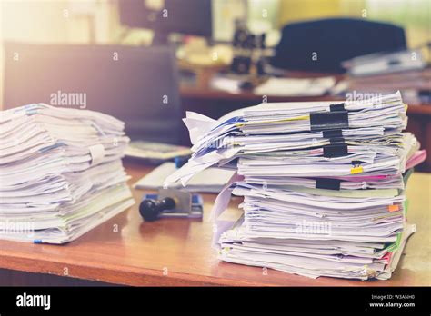 Heap Of Papers Work Stack Documents On Office Desk Business Documents