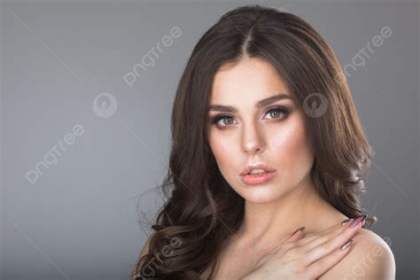 Woman Touching Skin Portrait Of Beautiful Brunette Woman Touching Skin Background And Picture