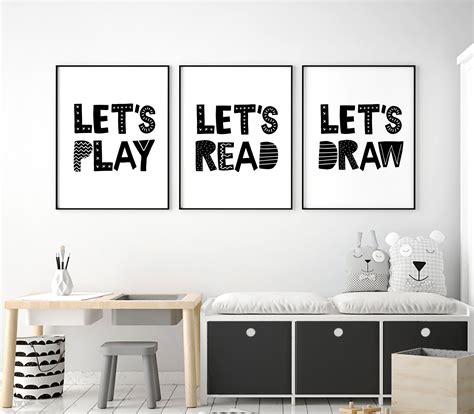 Lets Play Lets Read Lets Draw Printable Art Set of 3 Wall | Etsy | Kids playroom art, Playroom 