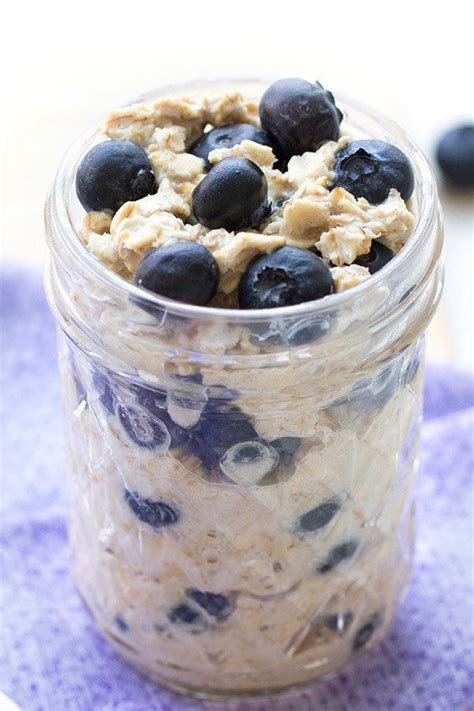 250 calories, 3 g fat, 1.4 g saturated fat, 4.8 g fiber, 23 g sugar, 8 g protein (calculated with skim milk). Blueberry Muffin Overnight Oats | Recipe | Blueberry ...
