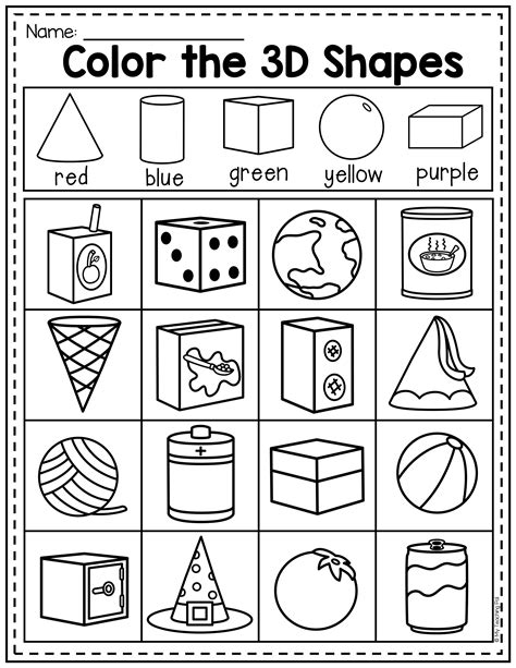 Kindergarten 3d Shapes Worksheet