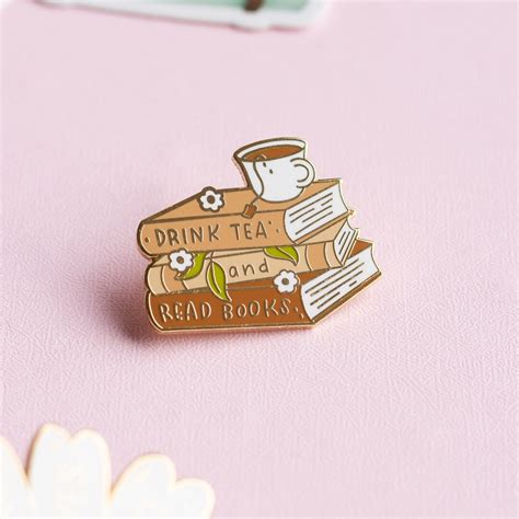 tea and books enamel pin book enamel pin book lover enamel pin bookworm enamel pin tea enamel