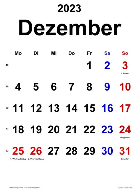 Kalender Dezember 2023 Als Pdf Vorlagen