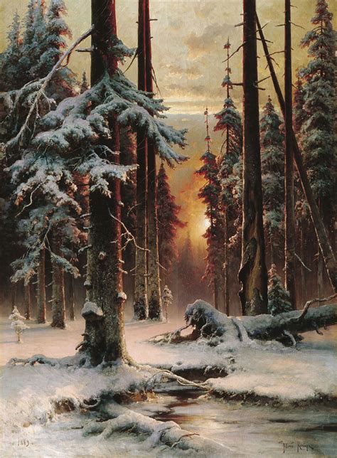 Winter Sunset In The Fir Forest In 1889 Julius Klever Oil Painting