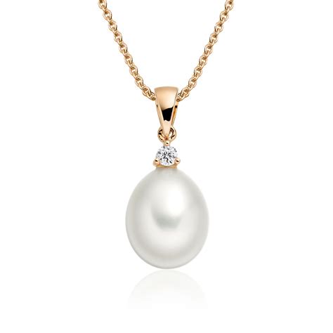 Freshwater Drop Pearl And Diamond Pendant In Rose Gold Winterson