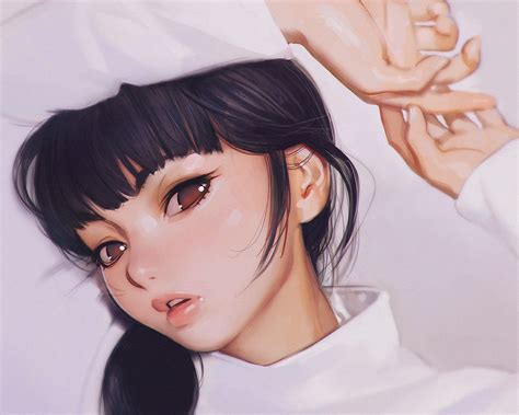 Black Hair Braids Brown Eyes Close Cropped Ilya Kuvshinov Original