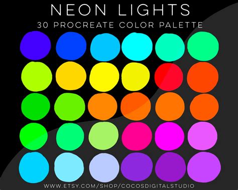 Neon Procreate Color Palette 30 Swatches Instant Download Color Palette