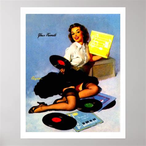 Vintage Music Records Pin Up Girl Poster