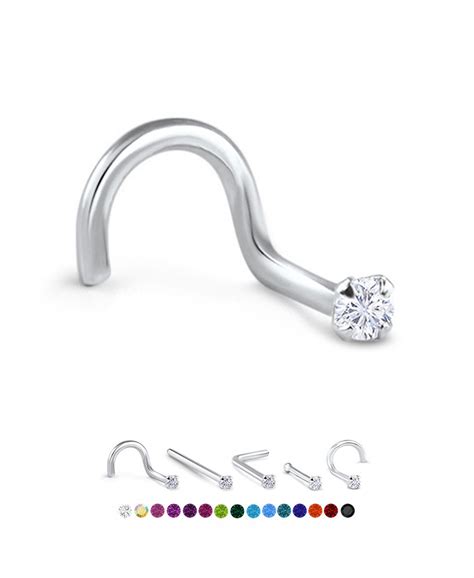925 Sterling Silver Nose Stud Prong Cz 22g