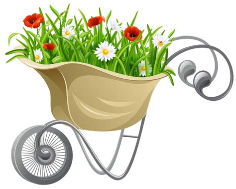 Wheelbarrow With Flowers Png Clipart Cartoon Flowers Wheelbarrow