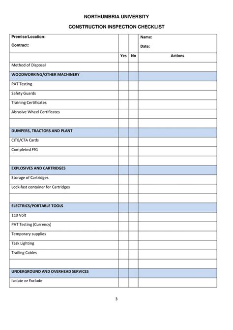 Construction Inspection Checklist Sample In Word And Pdf Formats Page