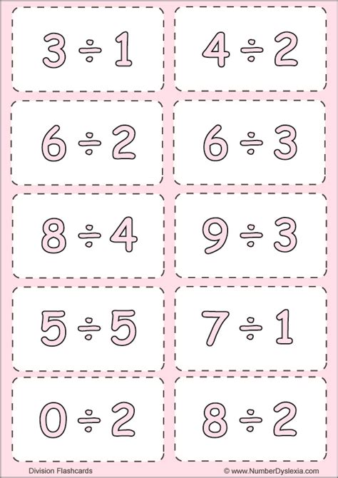 Free Printable Division Flashcards Pdf Included Number Dyslexia