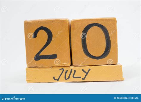 July 20th Day 20 Of Month Handmade Wood Calendar Isolated On White