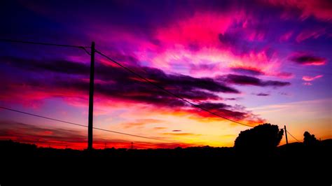 Wallpaper Id 20192 Post Wires Sunset Sky Clouds 4k