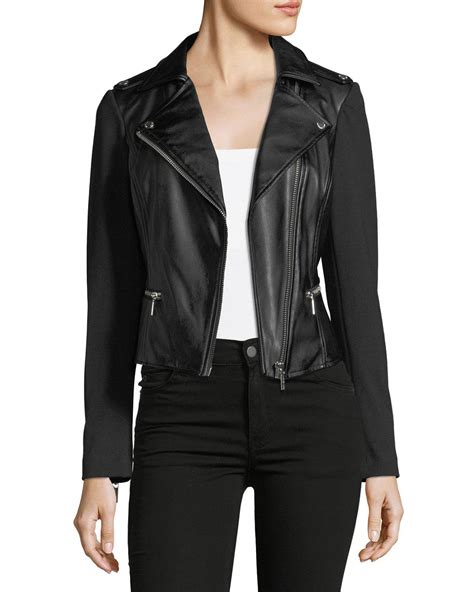 Michael Michael Kors Faux Leather Biker Jacket With Ponte Sleeves In