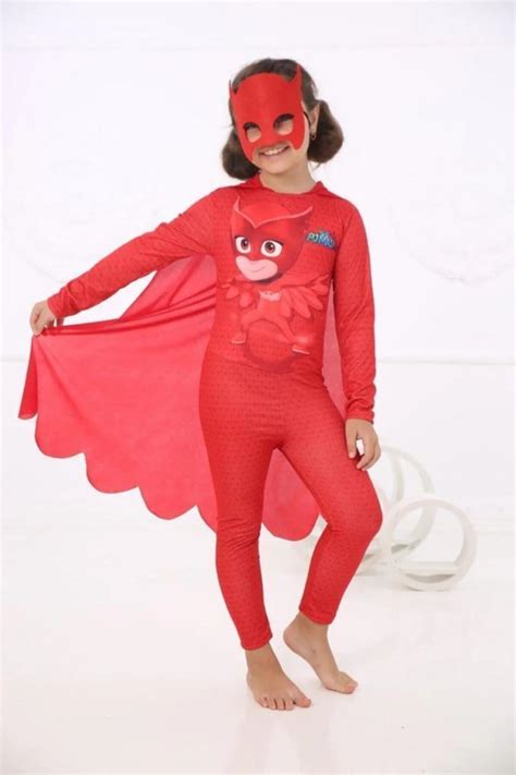 Pj Maskeliler Kız Çocuk Kırmızı Ön Baskılı Yeni Owlette Baykuş Kostüm