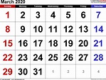 March 2020 Calendars for Word, Excel & PDF