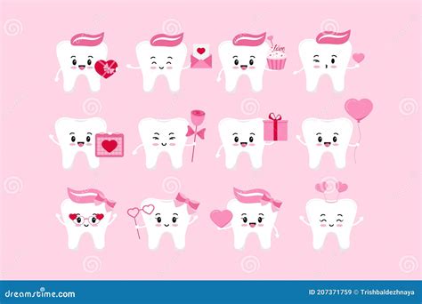 Valentines Day Teeth Dental Icon Set Stock Vector Illustration Of