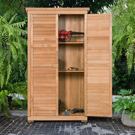 Goplus Outdoor Storage Cabinet Wooden Garden Shed With Latch