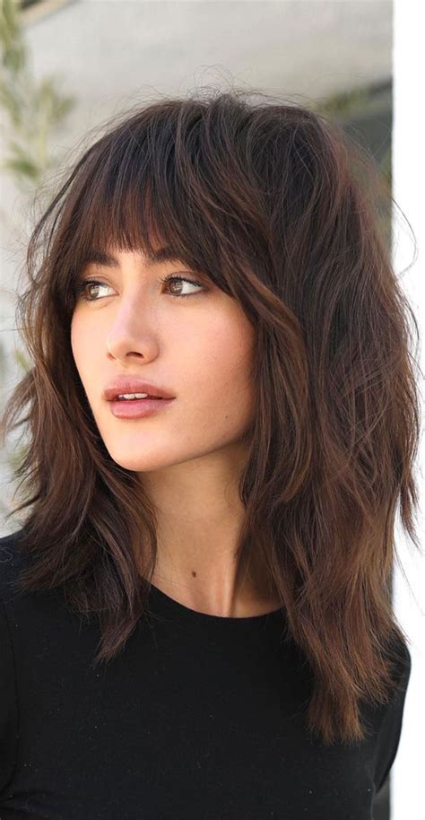 20 Mid Length Hairstyles With Fringe And Layers Bangs And Mid Length