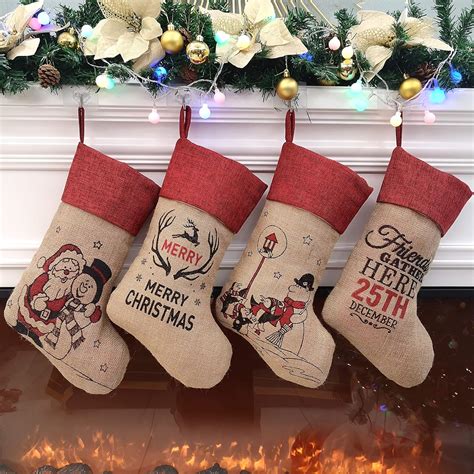 bstaofy christmas stockings set of 4 soft burlap patterned santa claus blessings