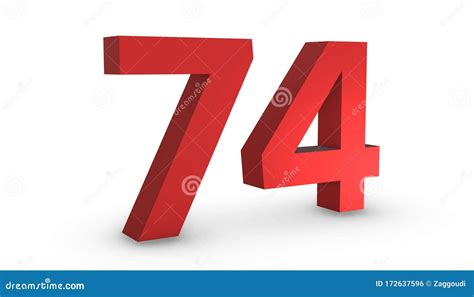 Number 74 Seventy Four Red Sign 3d Rendering Isolated On White