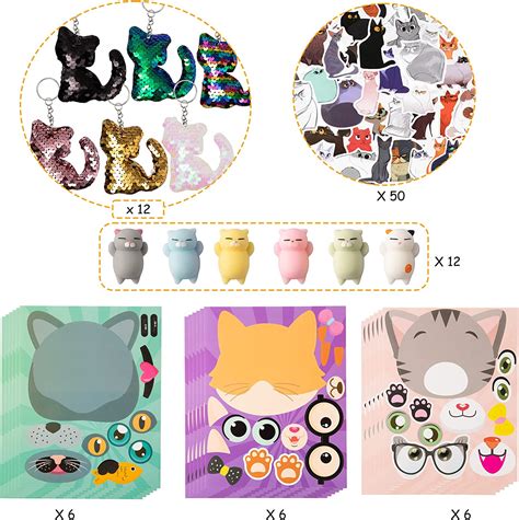 104pcs meow cat theme party favors kits cute cat all in one pack party bag fillers include mochi