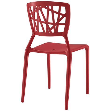 Red plastic funky designer dining chair from fusion living. Astro Red Plastic Side Chair by Modway