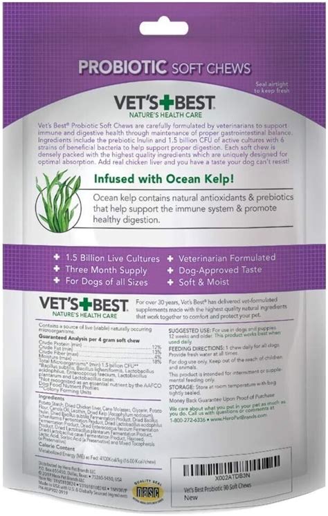 Vets Best Probiotic 90 Soft Chews Dog Supplement Supports Digestive