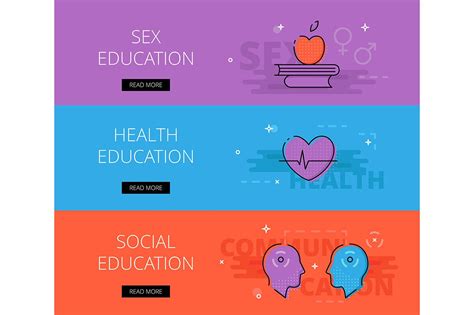Sex Education Banner Set Pre Designed Illustrator Graphics ~ Creative