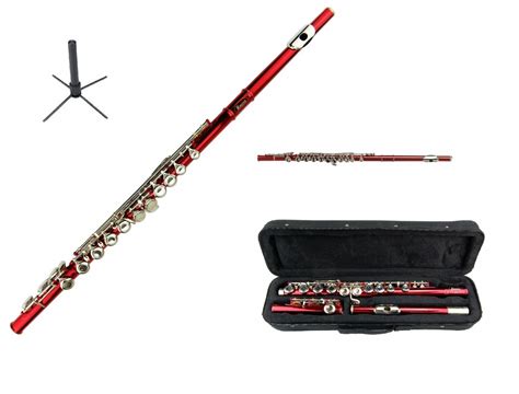 New Red Flute 16 Hole Key Of C With Flute Case And Stand