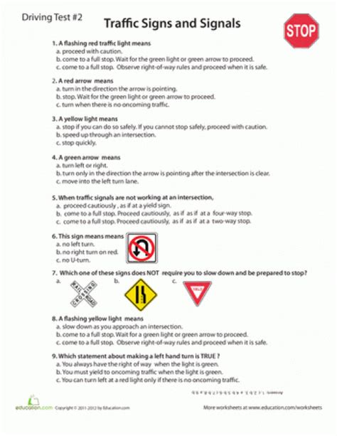 Driver Education Worksheet