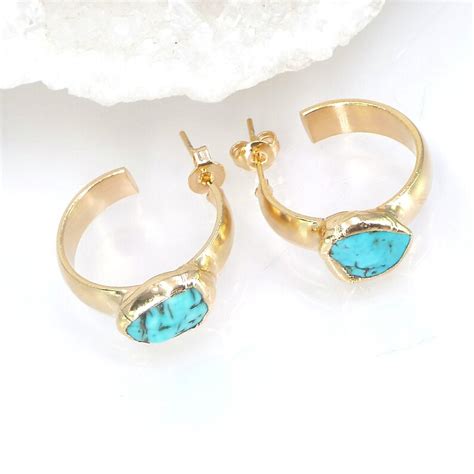 Turquoise Earrings Turquoise Hoop Earrings Gold Hoop Etsy