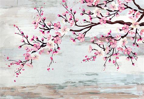 Large Wall Mural Watercolor Style Ink Painting Pink Cherry