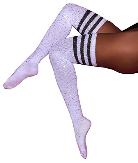 Sexy Drilling Shiny Rhinestone Over Knee High Striped Knitted Stockings Winter Warmer Socks
