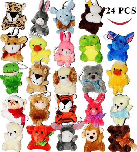 Random 24 Pack Of Mini Animal Plush Toy Assortment Kids Party Favors