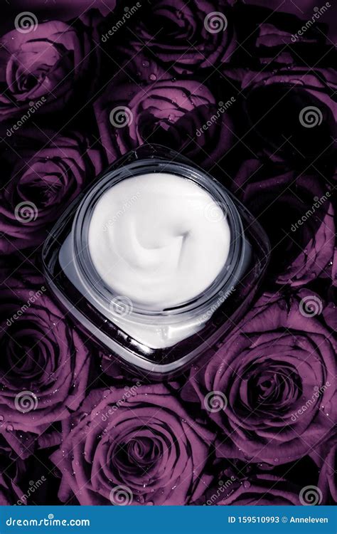 Face Cream Skin Moisturizer On Purple Roses Flowers Luxury Skincare