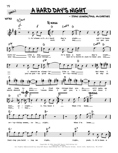 A Hard Day S Night Jazz Version Sheet Music The Beatles Real Book Melody Lyrics Chords